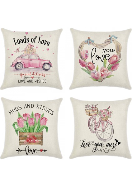 Sevgililer Günü Atmak Yastık Kapakları 18 x 18 Inç 2 Adet Sevgililer Günü Araba Çelenk Aşk Kalp Bisiklet Yastık Fermuarlı Kare Yastık Kılıfı (Çiçek) Kapakları (Yurt Dışından)