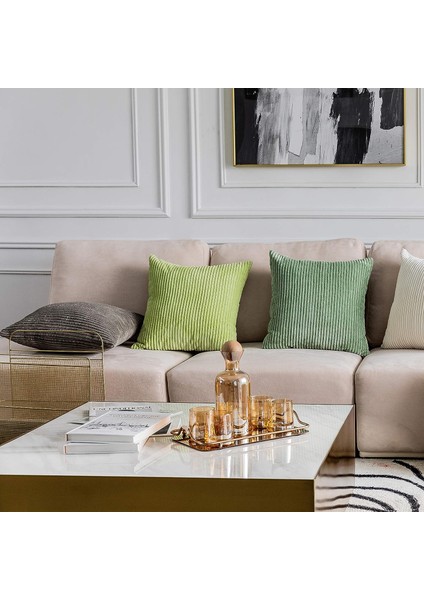 20X20 Yastık Kılıfı Yastıklar Atmak Çizgili Kadife Minder Örtüsü Sandalye Kanepe Dekoratif Yastık Kılıfı Adaçayı, 2'li Set, Elma Yeşili, 20X20 Inç (50CM) (Yurt Dışından)