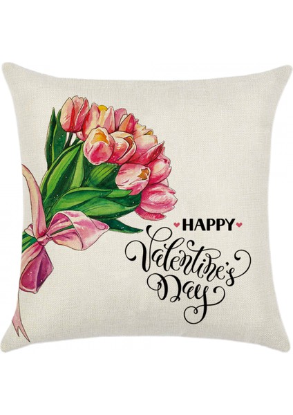 Sevgililer Günü Yastık Kapakları 18X18 Inç 2 Pcs Sevgililer Romantik Kamyon Bisiklet Çiçekler Kanepe Için Yastık Kılıfı Ev Dekor Keten Yastık Kılıfı Atın (Mutlu Çiçek) (Yurt Dışından)