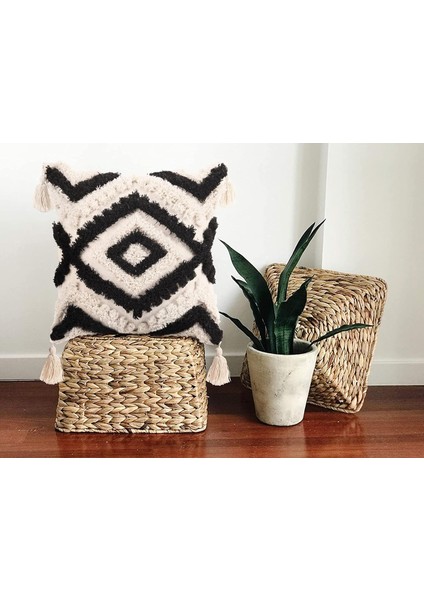 Boho Atma Yastık Kılıfı 18X18 Püsküllü, Dekoratif Yastık Kılıfı Kanepe Kanepe Yatak Odası Oturma Odası Için Dokuma Püsküllü Bohem Yastık Kılıfı (Yurt Dışından)