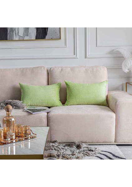 20X20 Yastık Kılıfı Yastıklar Atmak Çizgili Kadife Minder Örtüsü Sandalye Kanepe Dekoratif Yastık Kılıfı Adaçayı, 2'li Set, Elma Yeşili, 20X20 Inç (50CM) (Yurt Dışından)