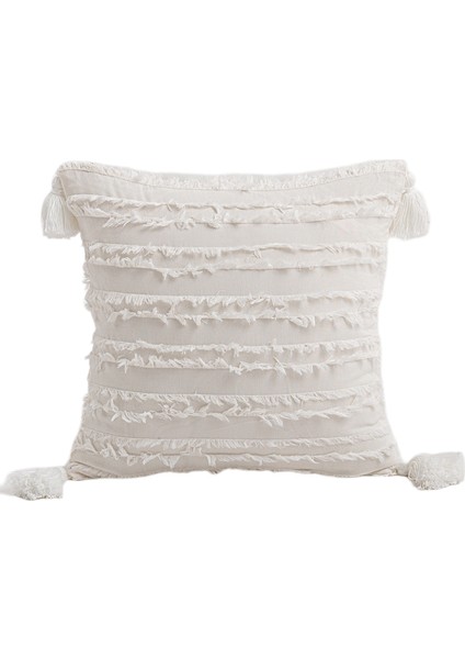 Atmak Yastık Kapakları 18X18 Inç Çizgili Jakarlı Pamuk Keten Ev Dekor Için Dekoratif Yastık Kılıfı Kanepe Çiftlik Evi Oturma Odası Yatak Odası (Beyaz) (Yurt Dışından)