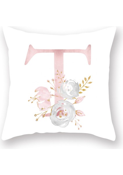 Çiçekler Baskılı Atma Yastık Kılıfları Alfabe Dekoratif Yastık Kılıfları Mektup Yastık Kapakları 18 x 18 Inç Kare Yastık Koruyucular Kanepe Kanepe Yatak Odası (Mektup T) (Yurt Dışından)