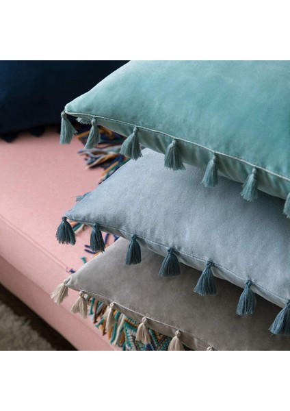 2'li Paket Kadife Yumuşak Katı Dekoratif Kırlent Kılıfı Püsküllü Saçak Boho Vurgulu Yastık Kılıfı Kanepe Çekyat (20 x 20 Inç, Su Yeşili) (Yurt Dışından) fırsatları