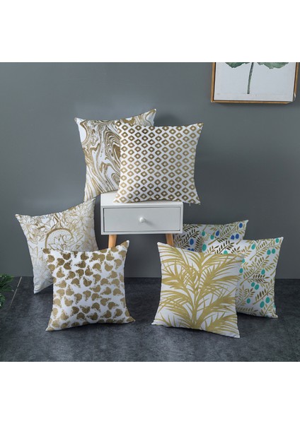 Atmak Yastık Kapakları Altın Damgalama Geometrik Baskı Yaprakları Yastık Kılıfları Kanepe Kanepe Yatak Odası Araba Için Yumuşak Kare Dekoratif Yastık Kapakları (Geometri 6) (Yurt Dışından) fiyatları