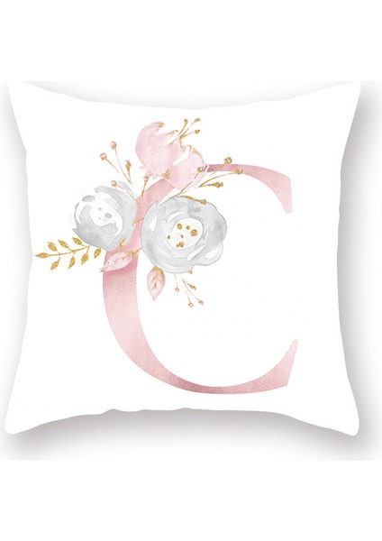 Çiçekler Baskılı Kırlent Kapakları Alfabe Dekoratif Yastık Kılıfları Mektup Yastık Kapakları 18 x 18 Inç Kare Yastık Koruyucular Kanepe Kanepe Yatak Odası (Mektup C) (Yurt Dışından)