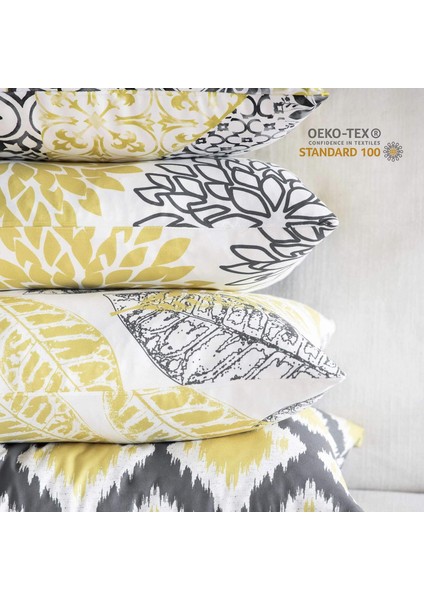 4'lü Set Yeni Yaşam Serisi Sarı ve Gri Dekoratif Kırlent Kılıfı Minder Örtüsü 18 x 18 Inç 45 x 45 cm (Yurt Dışından)