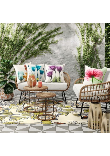 Atmak Yastık Kapakları 18X18 Inç 2 Adet Suluboya Desen Yastık Açık Veranda Bahçe Oturma Odası Kanepe Çiftlik Evi Dekor Için Kapakları (Çiçekler E) (Yurt Dışından) indirimleri