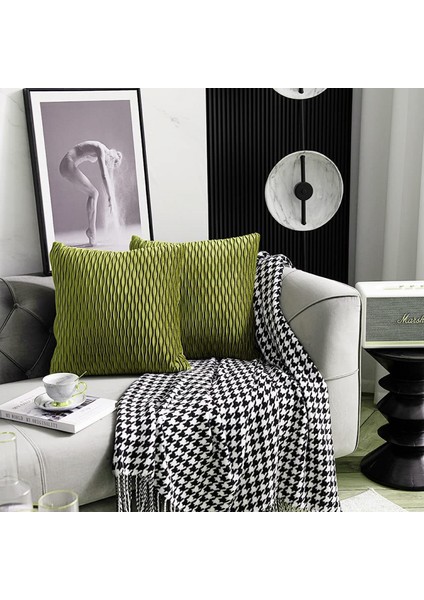 Atmak Yastık Kapakları 2 Paket 18X18 INÇ/45X45CM Çizgili Kadife Kare Çiftlik Evi Kanepe Ev Oturma Odası Dekor Için Yastık Kılıfı Atın (Yastık Ekleme Yok, Elma Yeşili) (Yurt Dışından)
