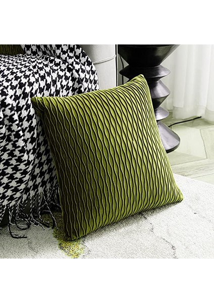 Atmak Yastık Kapakları 2 Paket 18X18 INÇ/45X45CM Çizgili Kadife Kare Çiftlik Evi Kanepe Ev Oturma Odası Dekor Için Yastık Kılıfı Atın (Yastık Ekleme Yok, Elma Yeşili) (Yurt Dışından)
