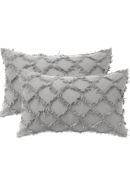 2 Parça Boho Yastık Örtüsü Ekose Saçak Çiftlik Evi Keten Ekose Doku Minder Örtüsü Kanepe Yatak Odası Kanepe Oturma Odası Için (Açık Gri, 12 x 20 Inç) (Yurt Dışından)