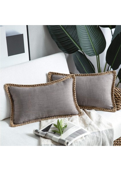 2'li Çiftlik Evi Dekoratif Kırlent Kılıfı Paketi Çuval Bezi Keten Kesilmiş Özel Kenarlar Gri 12 x 20 Inç, 30 x 50 cm (Yurt Dışından) fiyatları