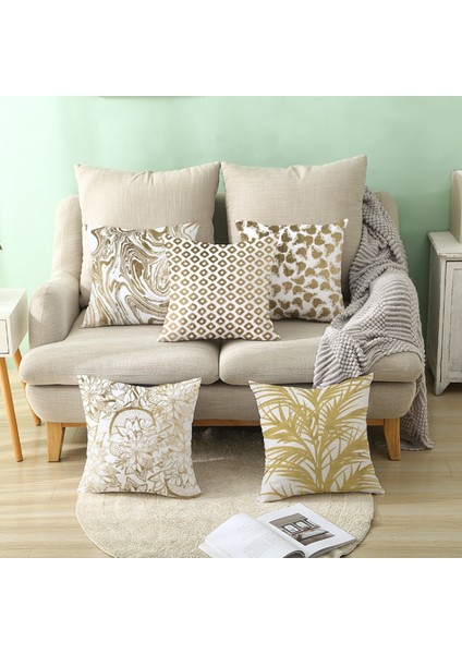 Atmak Yastık Kapakları Altın Damgalama Geometrik Baskı Yaprakları Yastık Kılıfları Kanepe Kanepe Yatak Odası Araba Için Yumuşak Kare Dekoratif Yastık Kapakları (Geometri 18) (Yurt Dışından) indirimleri