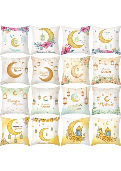 Atmak Yastık Kılıfları Ramazan Ayı ve Çiçekler Kare Yastık Kılıfları Modern Dekoratif Şeftali Derisi Kadife Yastık Kılıfları Kanepe Kanepe Yatak 18X18 Inç (Moon 14) (Yurt Dışından)