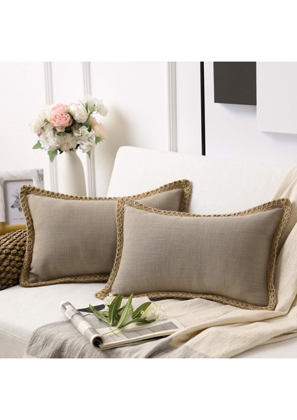 2'li Çiftlik Evi Dekoratif Kırlent Kılıfı Paketi Çuval Bezi Keten Kesilmiş Özel Kenarlar Bej 12 x 20 Inç, 30 x 50 cm (Yurt Dışından) fırsatları