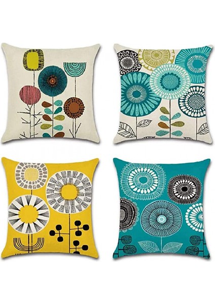 Dekoratif Çiftlik Evi Atmak Yastık Kapakları 18 x 18 Inç 4 Adet Keten Açık Yastık Yastık Kılıfı Oturma Odası Kanepe Araba Yatağı (Soyut Çiçekler) (Yurt Dışından)