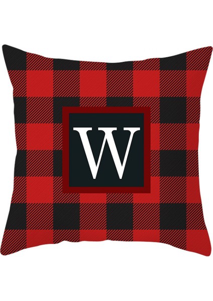 Ingilizce Alfabe Harfleri Atmak Yastık Kılıfı Noel Kırmızı Alfabe Ekose Yastık Kılıfı Şeftali Derisi Kadife Kare Yastık Kılıfı Kanepe Kanepe Yatak Odası (Harf W) (Yurt Dışından)