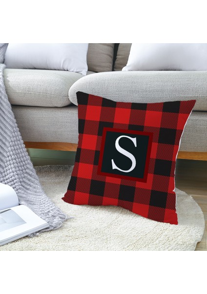 Ingilizce Alfabe Harfleri Atmak Yastık Kılıfı Noel Kırmızı Alfabe Ekose Yastık Kılıfı Şeftali Derisi Kadife Kare Yastık Kılıfı Kanepe Kanepe Yatak Odası (Harf W) (Yurt Dışından) fırsatları