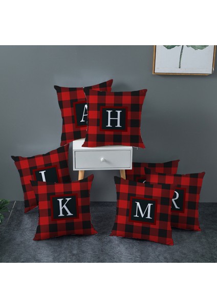 Ingilizce Alfabe Harfleri Atmak Yastık Kılıfı Noel Kırmızı Alfabe Ekose Yastık Kılıfı Şeftali Derisi Kadife Kare Yastık Kılıfı Kanepe Kanepe Yatak Odası (Harf W) (Yurt Dışından) indirimleri