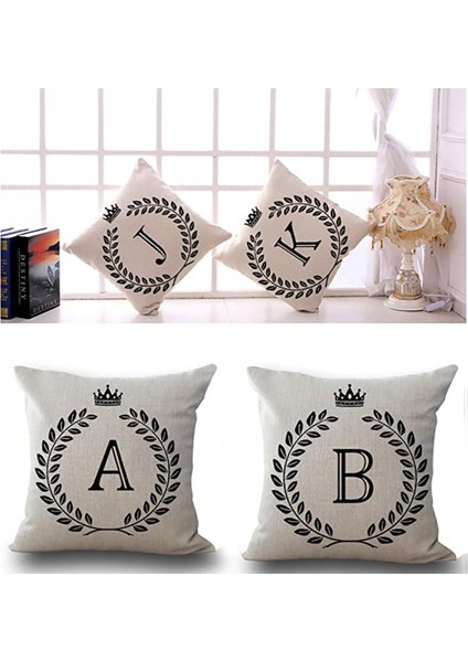 Ingilizce Alfabe Atmak Yastık Örtüsü 18X18 Inç Keten Dekoratif Kare Harfler Yastık Kanepe Kanepe Araba Yatak Odası Oturma Odası (Harf H) (Yurt Dışından)