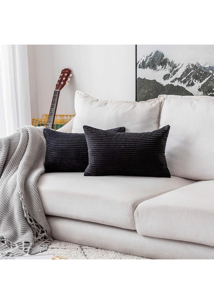 Çizgili Kadife Minder Örtüsü Sandalye Için Supersoft El Yapımı Cadılar Bayramı Dekoratif Yastık Kılıfı Yatak Tezgahı Için, Siyah, 2 Paket 20X20 Inç (50 Cm) (Yurt Dışından)