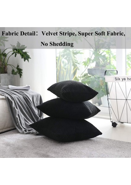 Çizgili Kadife Minder Örtüsü Sandalye Için Supersoft El Yapımı Cadılar Bayramı Dekoratif Yastık Kılıfı Yatak Tezgahı Için, Siyah, 2 Paket 20X20 Inç (50 Cm) (Yurt Dışından)