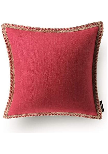 2'li Çiftlik Evi Dekoratif Kırlent Kılıfı Paketi Çuval Bezi Keten Yastık Kılıfı Kesilmiş Özel Kenarlar Kırmızı 18 x 18 Inç, 45 x 45 cm (Yurt Dışından)