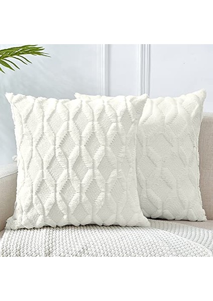 Yastık Kılıfı 20X20, Kirli Beyaz Dekoratif Yastık Kılıfı Minder Örtüsü Kadife Lüks Yumuşak Peluş Kısa Yün Kanepe Kanepe Yatak Odası Araba Için, 2'li Set (Yurt Dışından)