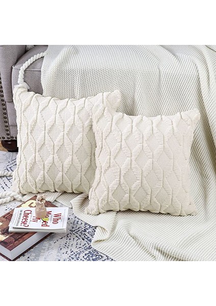 2'li Yumuşak Peluş Kısa Yün Kadife Dekoratif Kırlent Kılıfı 18X18 INÇ/45X45CM Kare Lüks Stil Yastık Kılıfı Kanepe Yatak Odası Için Yastık Kabuğu (Krem-Beyaz) (Yurt Dışından)