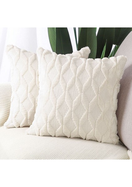 2'li Yumuşak Peluş Kısa Yün Kadife Dekoratif Kırlent Kılıfı 18X18 INÇ/45X45CM Kare Lüks Stil Yastık Kılıfı Kanepe Yatak Odası Için Yastık Kabuğu (Krem-Beyaz) (Yurt Dışından) modelleri