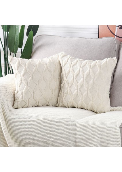 2'li Yumuşak Peluş Kısa Yün Kadife Dekoratif Kırlent Kılıfı 18X18 INÇ/45X45CM Kare Lüks Stil Yastık Kılıfı Kanepe Yatak Odası Için Yastık Kabuğu (Krem-Beyaz) (Yurt Dışından) fırsatları