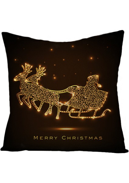 Merry Christmas Yastık Örtüsü Siyah Altın Noel Kare Keten Atmak Yastık Baskı Dekorasyon Çekyat Kanepe Oturma Odası Için Minder Örtüsü (Siyah 32) (Yurt Dışından)