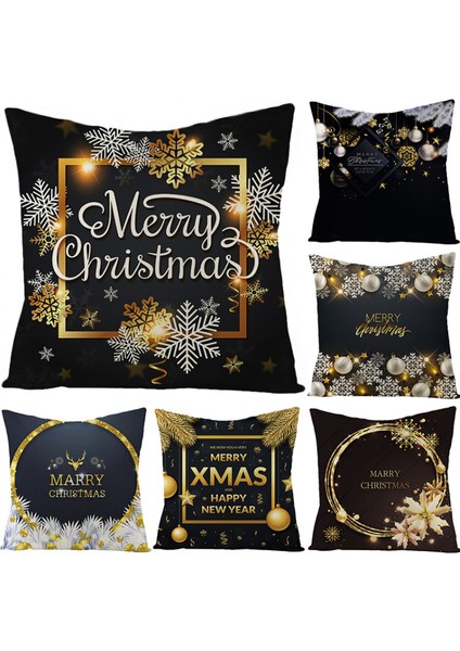 Merry Christmas Yastık Örtüsü Siyah Altın Noel Kare Keten Atmak Yastık Baskı Dekorasyon Çekyat Kanepe Oturma Odası Için Minder Örtüsü (Siyah 32) (Yurt Dışından) indirimleri