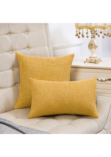 2 Set Hardal Sarı Yastık Kılıfı Rustik Keten Dekoratif Kare Atmak Yastık Kılıfı 18X18 Inç Kanepe Kanepe Dekorasyonu Için (Yurt Dışından) modelleri