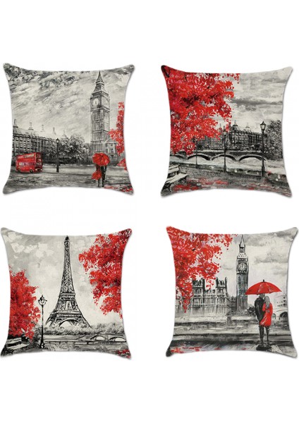 Atmak Yastık Kapakları Yağlıboya Paris Avrupa Şehir Manzara Dekor Keten Yastık Kılıfları Ev Dekoratif Kare 18X18 Inç 2 Adet Yastık Kılıfı (Romantik E) (Yurt Dışından) fırsatları