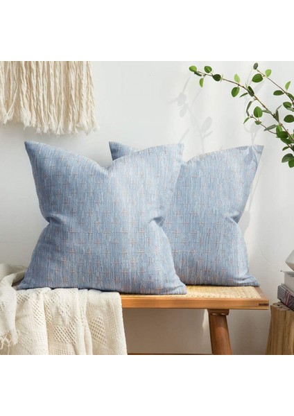 2'li Paket Dekoratif Çuval Bezi Keten Atmak Yastık Kılıfı Modern Çiftlik Evi Yastık Kılıfı Rustik Dokuma Dokulu Minder Örtüsü Kanepe Kanepe Yatak 20X20 Inç Açık Mavi (Yurt Dışından)
