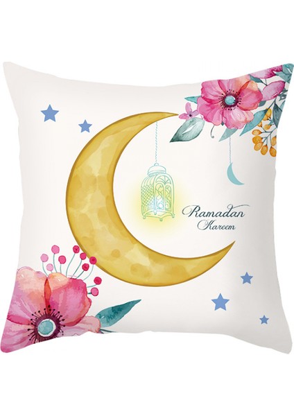 Yastık Örtüleri Ramazan Ayı ve Çiçekleri Kare Yastık Kılıfları Modern Dekoratif Şeftali Derisi Kadife Yastık Kılıfları Kanepe Kanepe Yatak 18X18 Inç (Ay 3) (Yurt Dışından)