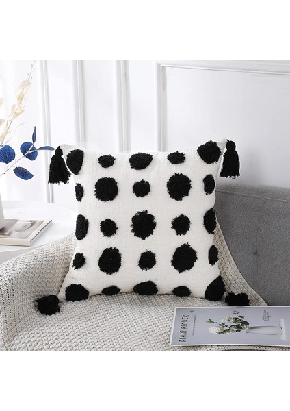 Dekoratif Peluş Atmak Yastık Kapakları 18 x 18 Inç Siyah, Katı Pom Pom Püsküllü Modern Boho Kare Minder Örtüsü Kanepe Için Yastık Kılıfı (Siyah) (Yurt Dışından) fiyatları