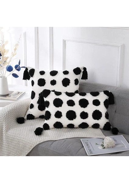 Dekoratif Peluş Atmak Yastık Kapakları 18 x 18 Inç Siyah, Katı Pom Pom Püsküllü Modern Boho Kare Minder Örtüsü Kanepe Için Yastık Kılıfı (Siyah) (Yurt Dışından) modelleri