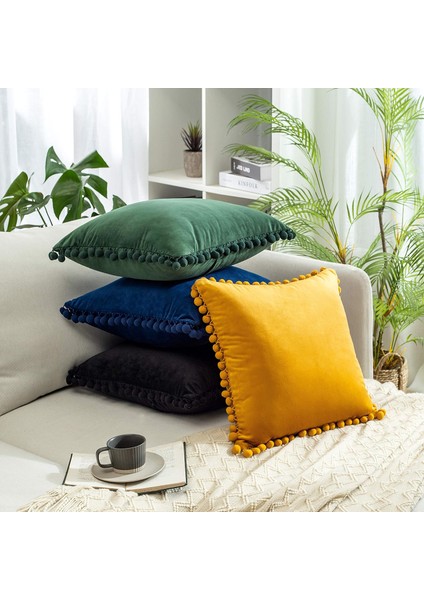 2'li Dekoratif Kırlent Kılıfı Paketi, Yumuşak Parçacıklar Kadife Katı Yastık Kılıfları, Kanepe Yatak Odası Arabası Için Ponponlu (20 x 20 Inç, Lacivert) (Yurt Dışından) modelleri