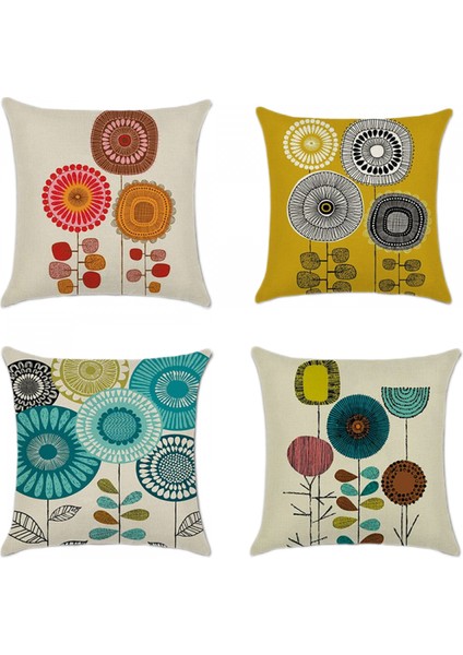 Dekoratif Çiftlik Evi Atmak Yastık Kapakları 18 x 18 Inç 4 Adet Keten Açık Yastık Minder Kılıfı Oturma Odası Kanepe Araba Yatağı Için (Soyut Çiçekler B) (Yurt Dışından)