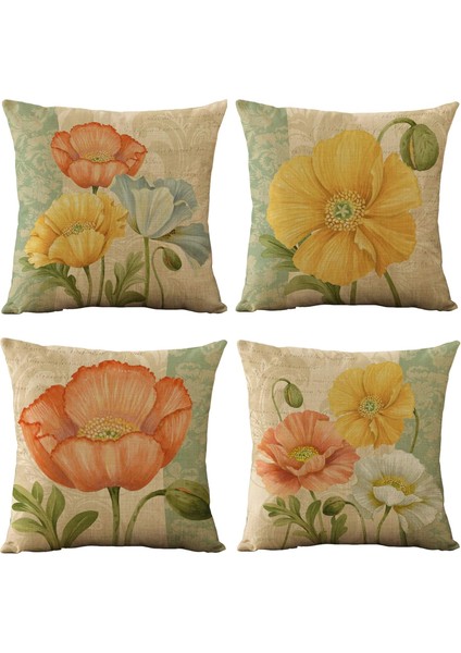 4'lü Set Vintage Bahar Çiçek Dekoratif Kırlent Kapakları Yastık Kılıfları Yastık Kılıfları Çuval Bezi Atma Yastık Kapakları Oturma Odası, Kanepe ve Yatak Için 18 x 18 Inç (Desen 2) (Yurt Dışından)