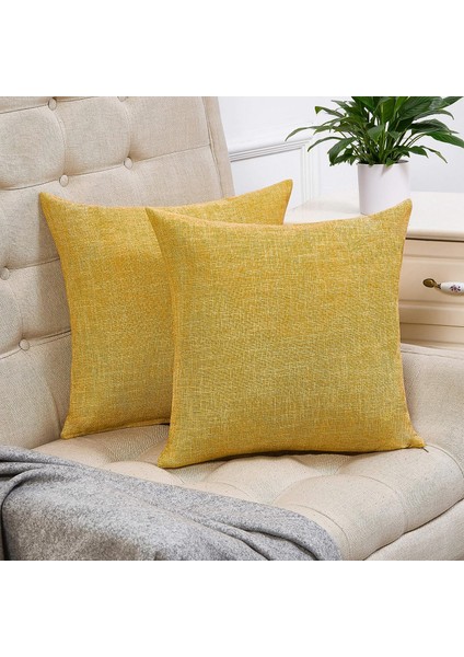 2 Set Hardal Sarı Yastık Kılıfı Rustik Keten Dekoratif Kare Atmak Yastık Kılıfı 18X18 Inç Kanepe Kanepe Dekorasyonu Için (Yurt Dışından) indirimleri