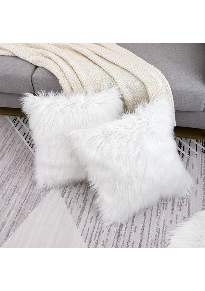 2'li Set Beyaz Dekoratif Kabarık Yastık Kapakları Yeni Lüks Serisi Merinos Tarzı Suni Kürk Atmak Yastık Kapakları Kare Bulanık Yastık Kılıfı 16X16 Inç (Yurt Dışından) modelleri