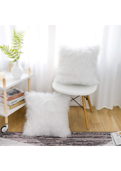2'li Set Beyaz Dekoratif Kabarık Yastık Kapakları Yeni Lüks Serisi Merinos Tarzı Suni Kürk Atmak Yastık Kapakları Kare Bulanık Yastık Kılıfı 16X16 Inç (Yurt Dışından) fırsatları