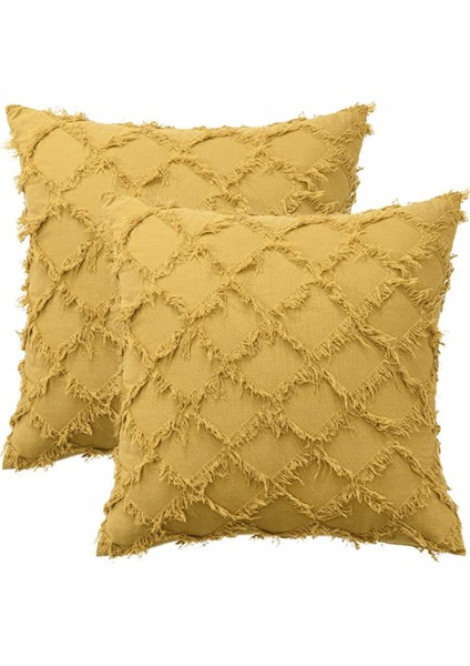 2 Parça Boho Yastık Örtüsü Ekose Saçak Çiftlik Evi Keten Ekose Doku Minder Örtüsü Kanepe Yatak Odası Kanepe Oturma Odası Için (Sarı, 18 x 18 Inç) (Yurt Dışından)