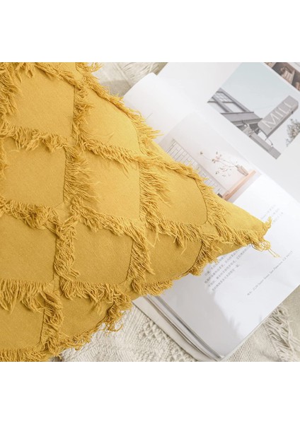 2 Parça Boho Yastık Örtüsü Ekose Saçak Çiftlik Evi Keten Ekose Doku Minder Örtüsü Kanepe Yatak Odası Kanepe Oturma Odası Için (Sarı, 18 x 18 Inç) (Yurt Dışından) fiyatları