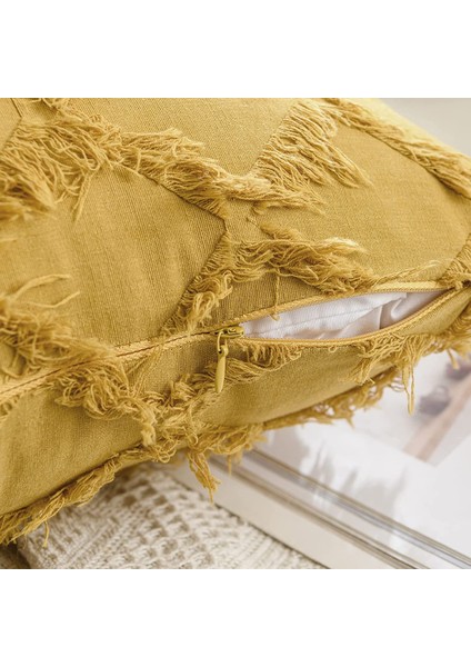 2 Parça Boho Yastık Örtüsü Ekose Saçak Çiftlik Evi Keten Ekose Doku Minder Örtüsü Kanepe Yatak Odası Kanepe Oturma Odası Için (Sarı, 18 x 18 Inç) (Yurt Dışından) modelleri