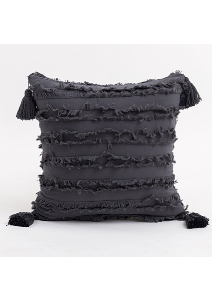 Atmak Yastık Kapakları 18X18 Inç Çizgili Jakarlı Pamuk Keten Ev Dekor Için Dekoratif Yastık Kılıfı Kanepe Çiftlik Evi Oturma Odası Yatak Odası (Koyu Gri) (Yurt Dışından)