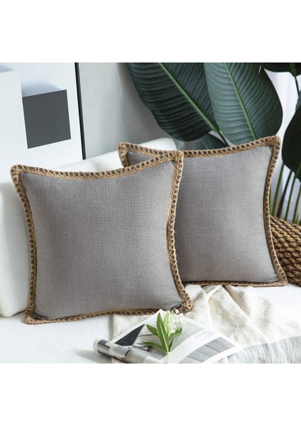 2'li Çiftlik Evi Dekoratif Kırlent Kılıfı Paketi Çuval Bezi Keten Kesilmiş Özel Kenarlar Yastık Kılıfı, Gri, 18 x 18 Inç, 45 x 45 cm (Yurt Dışından) indirimleri